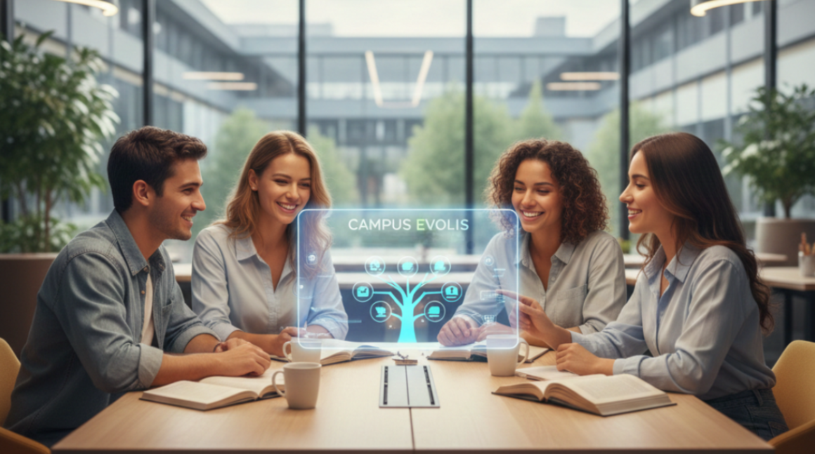 Groupe d'apprenants en session de formation Campus Evolis